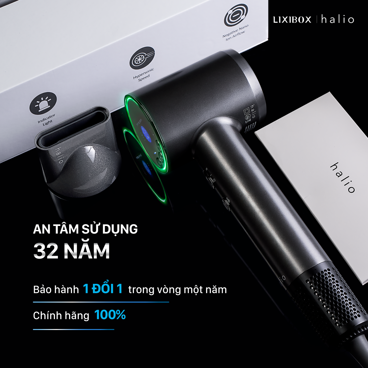 Máy sấy tóc Halio Hypersonic với thông tin bảo hành đáng tin cậy, hứa hẹn sấy tóc nhanh gấp 2 lần, bảo vệ da đầu cho cả gia đình. An toàn sử dụng trong 32 năm, bảo hành 1 đổi 1 trong vòng một năm, máy chính hãng 100% từ thương hiệu Halio. Khám phá máy sấy tóc Halio tại Lixibox!
