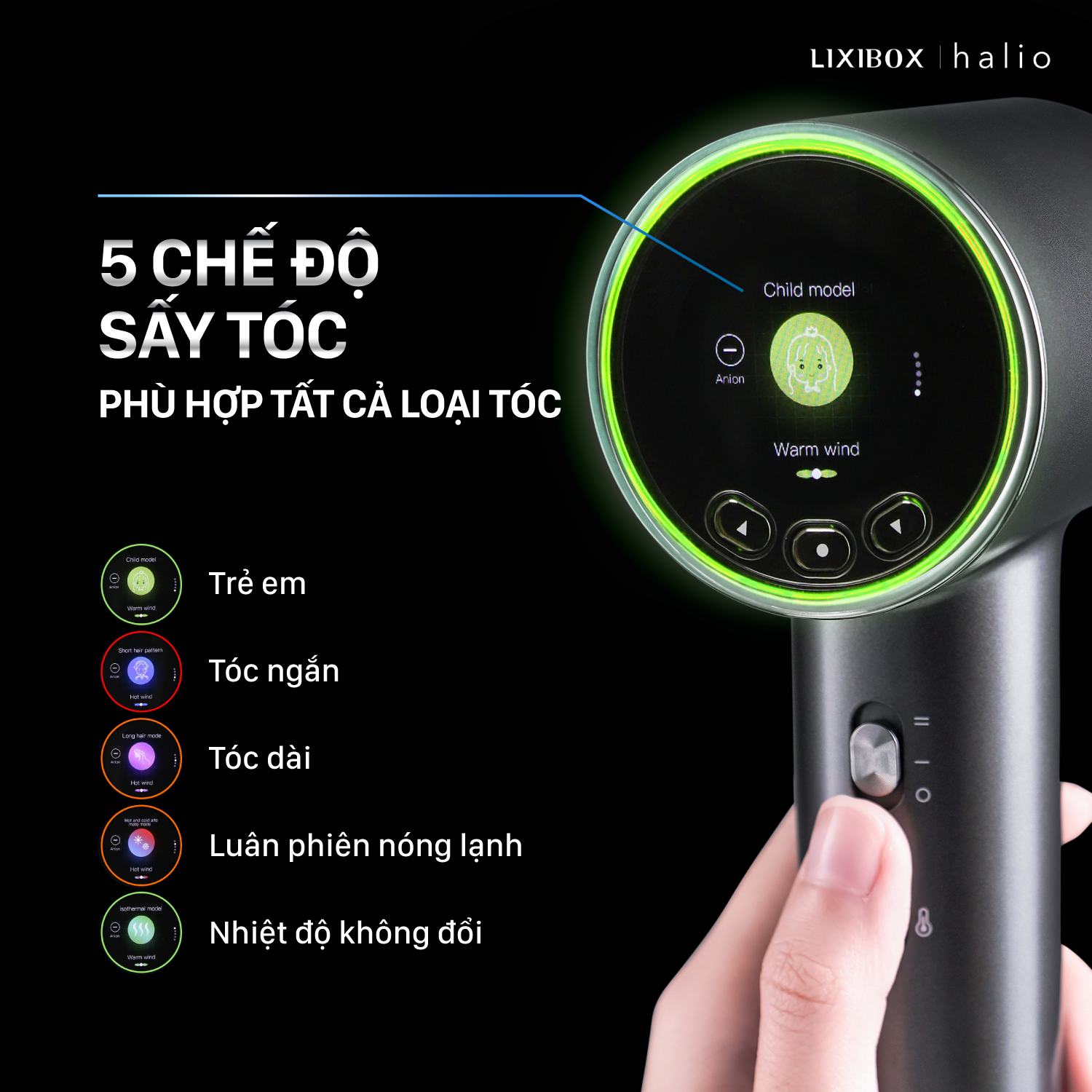 Máy sấy tóc Halio Hypersonic với 5 chế độ sấy tóc phù hợp mọi loại tóc, thiết kế công thái học từ thương hiệu Halio nổi tiếng. Lixibox giới thiệu sản phẩm mới giúp sấy tóc nhanh gấp 2 lần, bảo vệ da đầu, âm thanh yên tĩnh.