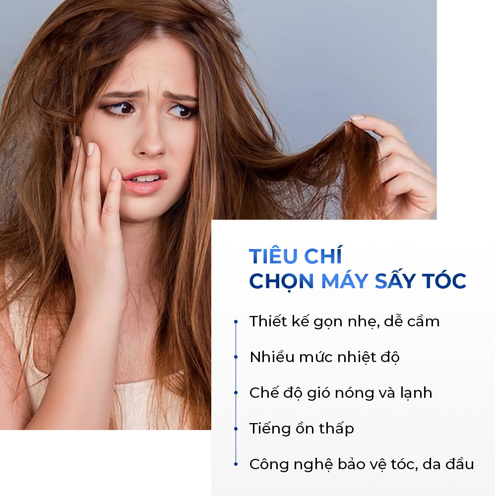 Tiêu chí chọn máy sấy tóc bao gồm thiết kế gọn nhẹ, nhiều mức nhiệt độ, chế độ gió nóng và lạnh, tiếng ồn thấp và công nghệ bảo vệ tóc, da đầu. Khám phá thêm mẹo hair care và tránh sai lầm khi sấy tóc với Lixibox Haircare.