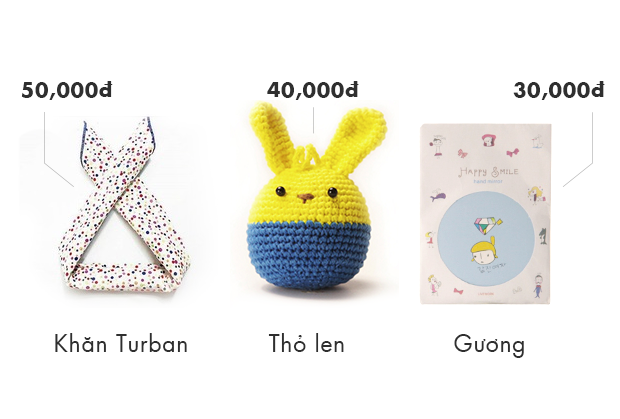 Khăn Turban giá 50,000đ, Thỏ len giá 40,000đ và Gương giá 30,000đ, là những món quà ý nghĩa cho lễ Phục Sinh, mang đến không khí vui tươi cho mùa xuân.