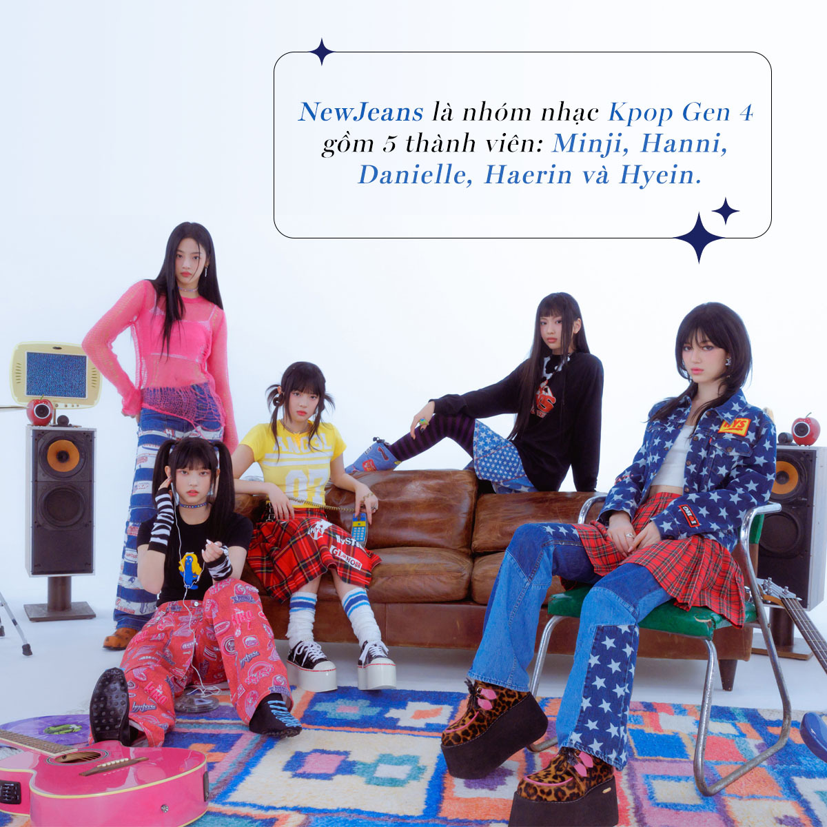 NewJeans, nhóm nhạc Kpop Gen 4 với 5 thành viên: Minji, Hanni, Danielle, Haerin và Hyein, thể hiện phong cách thời trang độc đáo. Khám phá từ điển thời trang của NewJeans và ảnh hưởng toàn cầu của nhóm trong bài viết trên Lixibox!