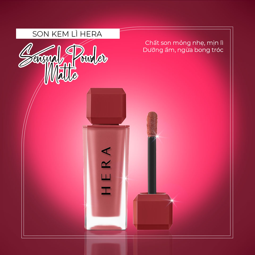 Son kem lì Hera Sensual Powder Matte với chất son mỏng nhẹ, mịn lì, cung cấp độ ẩm và ngừa bong tróc. Gợi ý quà tặng 8/3 hoàn hảo cho phái đẹp. Khám phá thêm tại Lixibox.