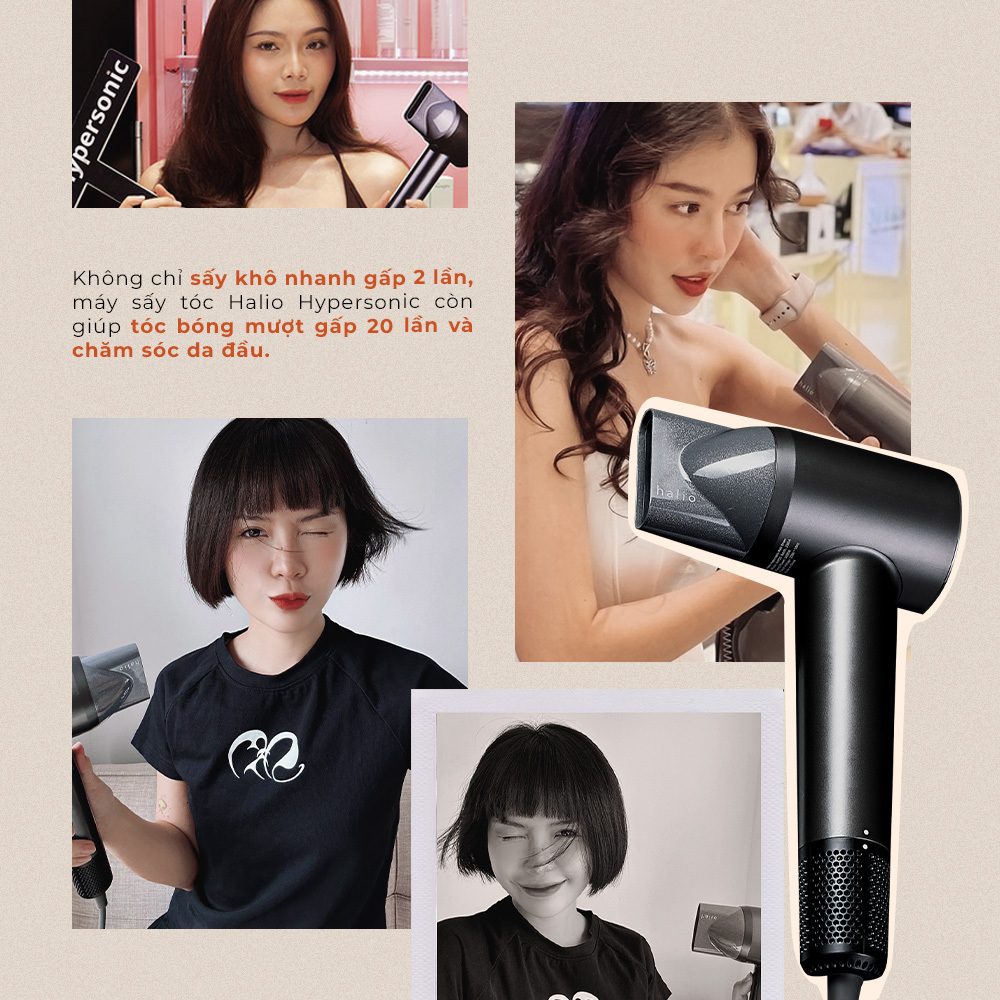 Bài viết "Top 7 thiết bị làm đẹp từ Lixibox được Beauty Blogger khen hết lời" giới thiệu các sản phẩm như máy sấy tóc Halio Hypersonic, máy rửa mặt Halio, tăm nước Halio và các thiết bị làm đẹp khác qua các hình ảnh nổi bật giúp cải thiện việc chăm sóc sắc đẹp.