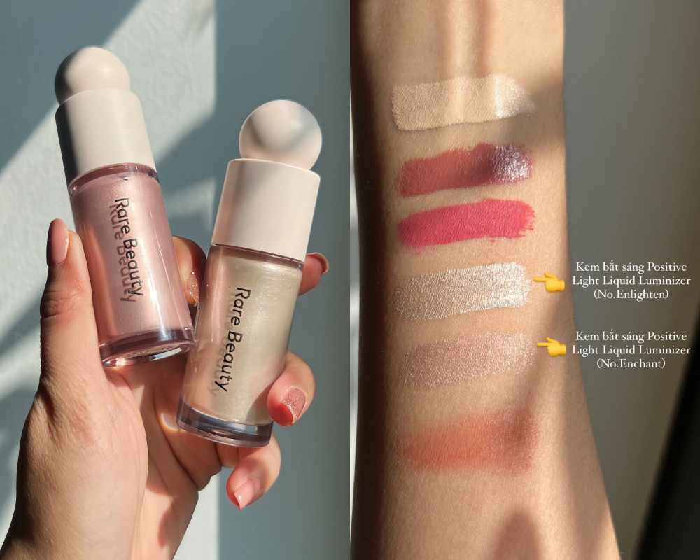 Bài viết về mỹ phẩm Rare Beauty của Selena Gomez, bao gồm 2 sản phẩm kem bắt sáng và swatch của các màu. Đánh giá về thương hiệu mỹ phẩm Rare Beauty từ Lixibox Review.