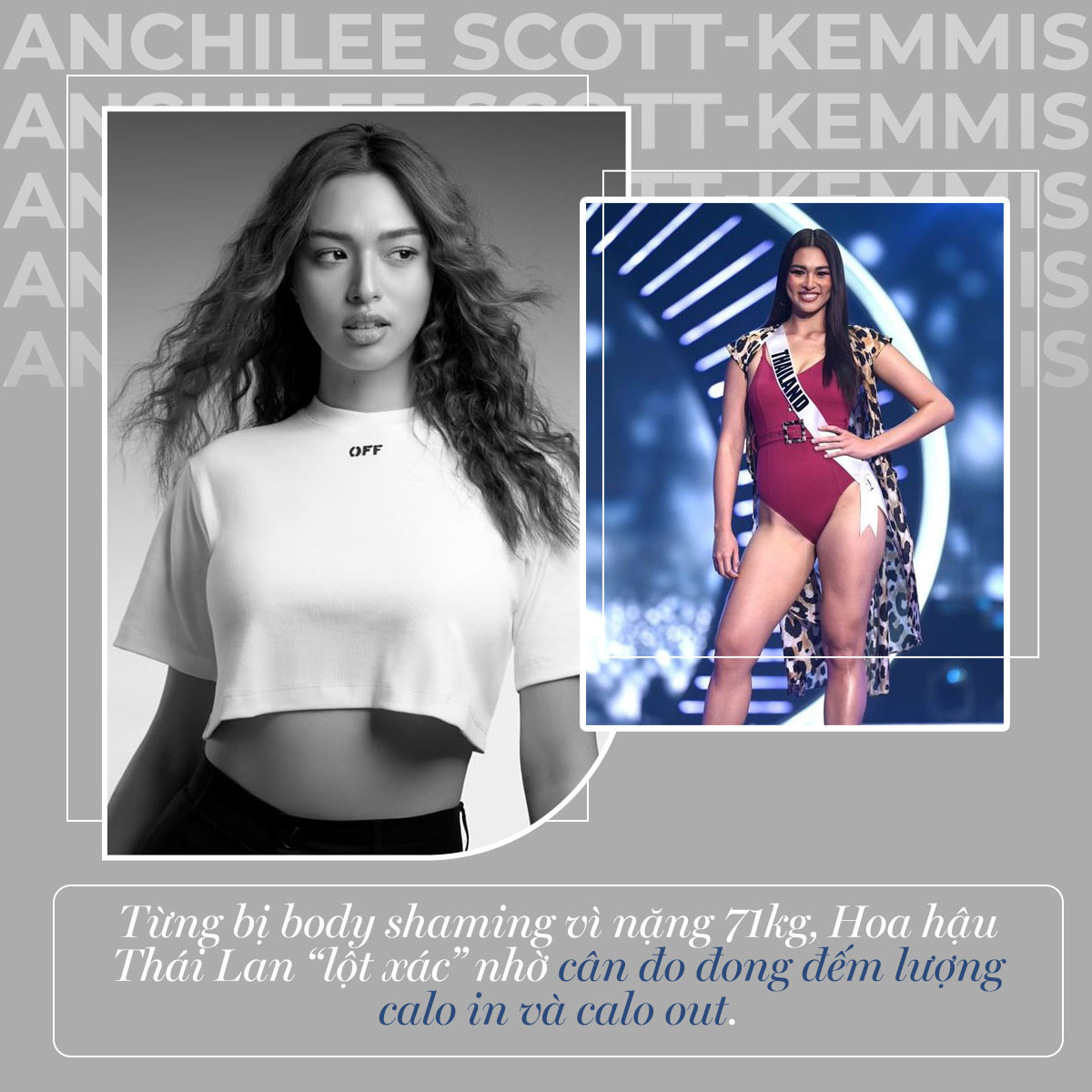 Discover bí quyết giảm cân từ hoa hậu Anchilee Scott-Kemmis, từng bị body shaming với cân nặng 71kg. Cô "lột xác" nhờ thực đơn ăn kiêng an toàn và phương pháp quản lý calo hiệu quả, mang đến thân hình mi nhon.