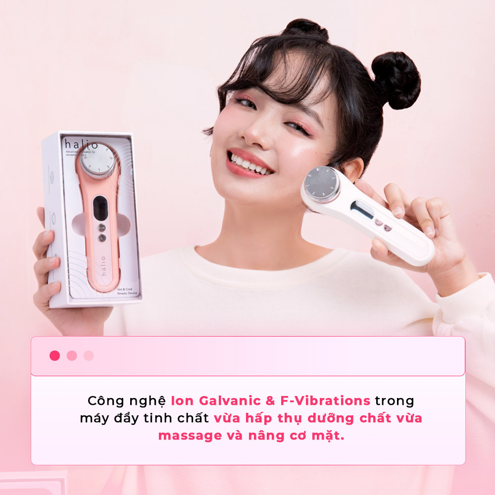 Công nghệ Ion Galvanic & F-Vibrations trong máy đẩy tinh chất giúp hấp thụ dưỡng chất hiệu quả, mang lại trải nghiệm massage và nâng cơ mặt tối ưu. Khám phá những thiết bị làm đẹp hi-tech của thương hiệu Halio với nhiều công nghệ tiên tiến.