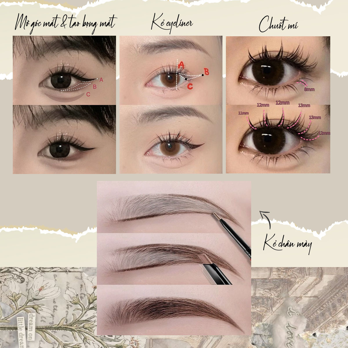 Hướng dẫn makeup Douyin từ A đến Z, các bước trang điểm bao gồm mở góc mắt, kẻ eyeliner và chuốt mi. Phong cách makeup nổi tiếng từ TikToker Trung Quốc mang đến lớp nền trong trẻo, đôi mắt cuốn hút và đôi môi căng mọng.