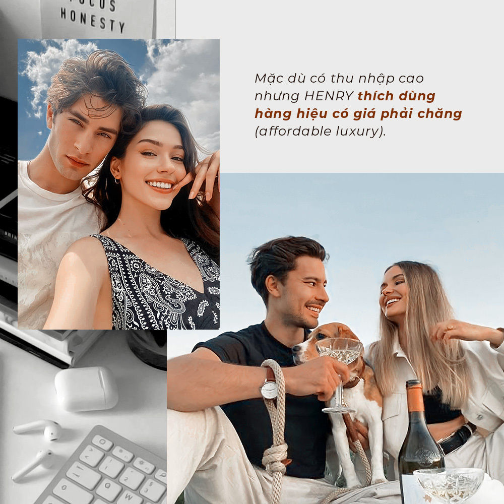 Bài viết mô tả về nhóm người HENRY - những người có thu nhập cao nhưng chưa giàu, thể hiện lối sống yêu thích hàng hiệu với mức giá phải chăng (affordable luxury), khám phá xu hướng tiêu dùng tại Việt Nam.