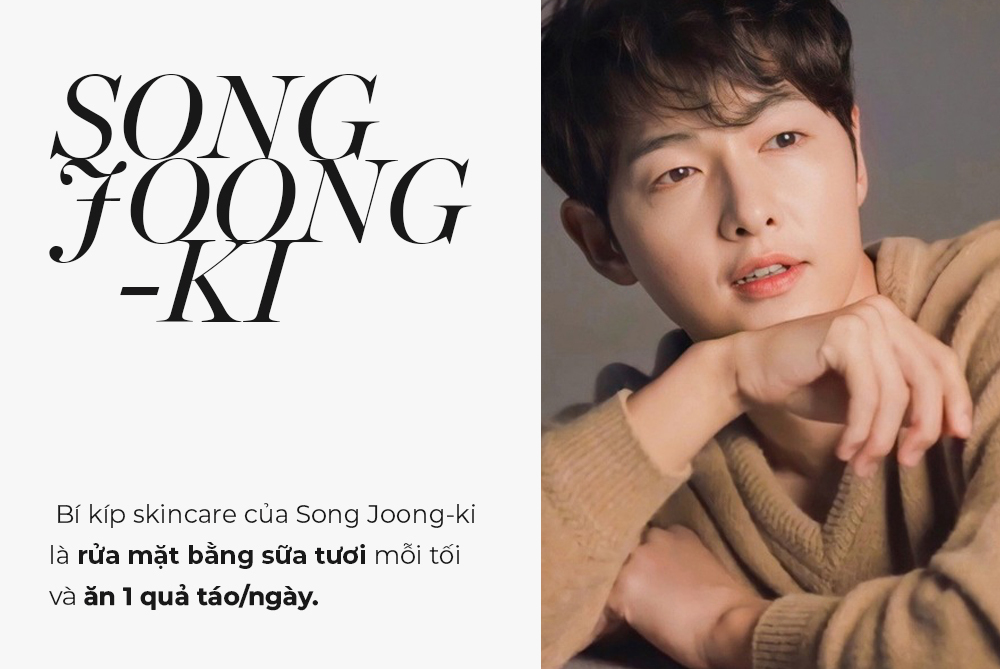 Song Joong-ki chia sẻ bí kíp skincare đơn giản nhưng hiệu quả: rửa mặt bằng sữa tươi mỗi tối và ăn một quả táo/ngày, giúp nam giới dưỡng da hiệu quả. Khám phá thêm cách chăm sóc da của Jungkook, Park Seo Joon tại Lixibox.
