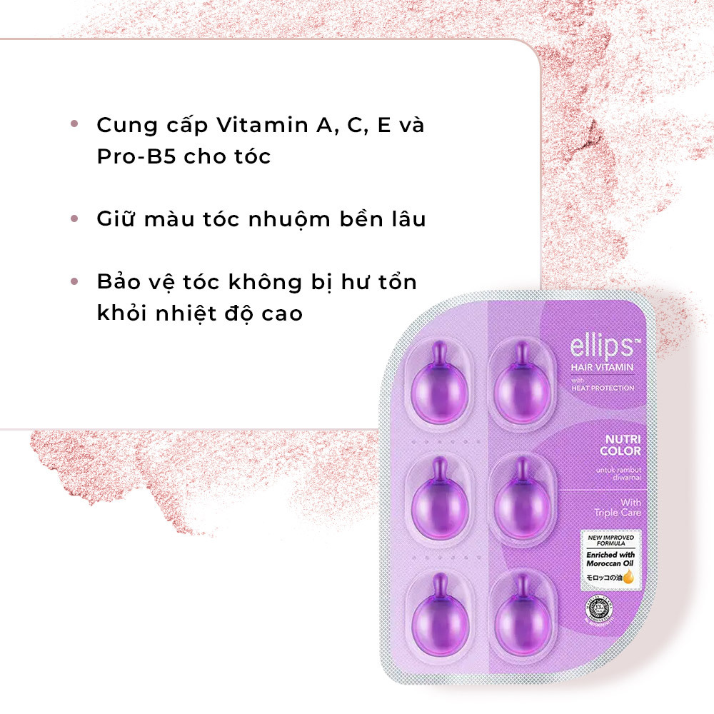 Món mỹ phẩm chăm sóc tóc Ellips với vitamin A, C, E và Pro-B5, giúp giữ màu tóc nhuộm bền lâu và bảo vệ tóc khỏi hư tổn bởi nhiệt độ cao. Đảm bảo mái tóc chắc khỏe và suôn mượt với giá dưới 100K tại Lixibox.