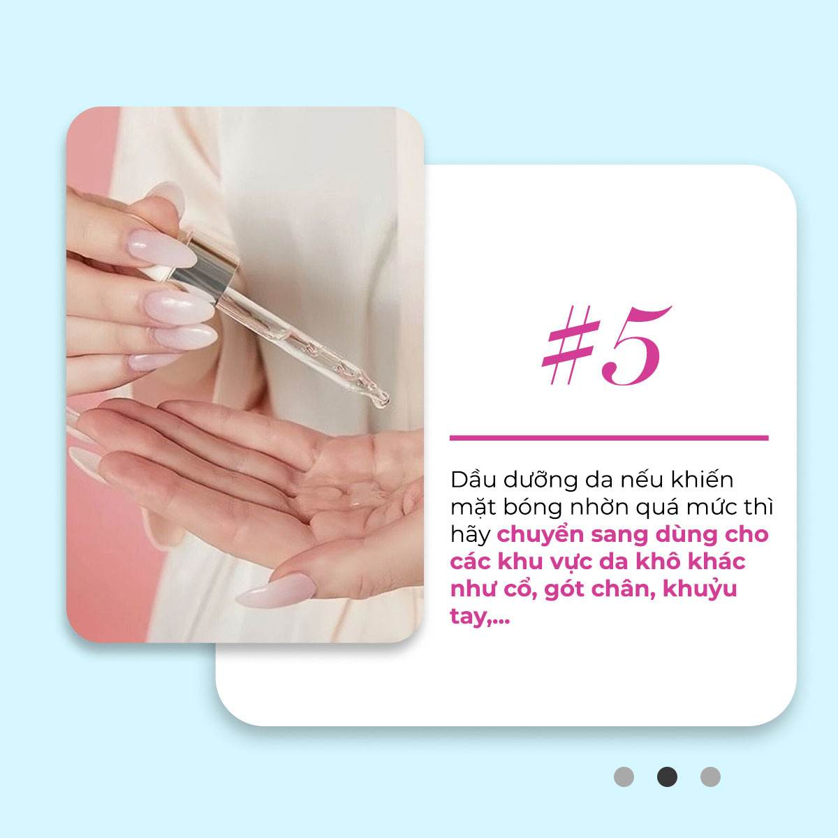 Dầu dưỡng da nếu khiến mặt bóng nhờn quá mức thì hãy chuyển sang dùng cho các khu vực da khô khác như cổ, gót chân, khuỷu tay. Khám phá cách tận dụng mỹ phẩm không hợp da, tiết kiệm chục triệu mỗi năm với Lixibox Skincare!