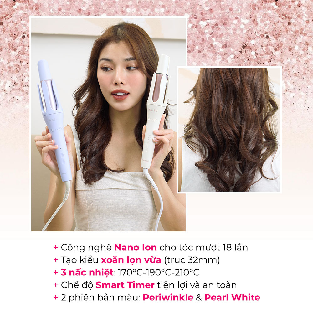 Top 4 máy làm tóc ion âm Halio nổi bật với công nghệ Nano Ion, tạo kiểu xoăn lọn, nhiều nấc nhiệt, và chế độ Smart Timer tiện lợi. Khám phá các sản phẩm như Máy Uốn Sóng Ion Âm Halio InstaGlam Premium, Máy Uốn Tóc Tự Xoay Ion Âm Halio InstaCurl Premium.
