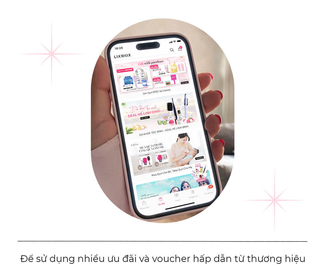 Màn hình điện thoại hiển thị trang web Lixibox, nơi người dùng có thể tìm kiếm các ưu đãi và voucher hấp dẫn. Bài viết "8 lưu ý mua sắm cần ghi nhớ thời lạm phát" cung cấp những mẹo quan trọng giúp tiết kiệm chi phí trong bối cảnh lạm phát. Khám phá GWP và các ưu đãi mua sắm thông minh theo xu hướng lạm phát hiện nay.