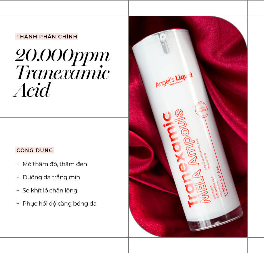 Serum dưỡng trắng da Tranexamic MELA Ampoule 20.000ppm Tranexamic Acid, công dụng mở thâm đỏ, thâm đen, dưỡng da trắng mịn, se khít lỗ chân lông và phục hồi độ căng bóng da. Hãy khám phá Top 6 serum dưỡng trắng nổi bật tại Lixibox, bao gồm serum The Auragins và serum Skin & Lab, để chọn lựa sản phẩm phù hợp cho bạn.