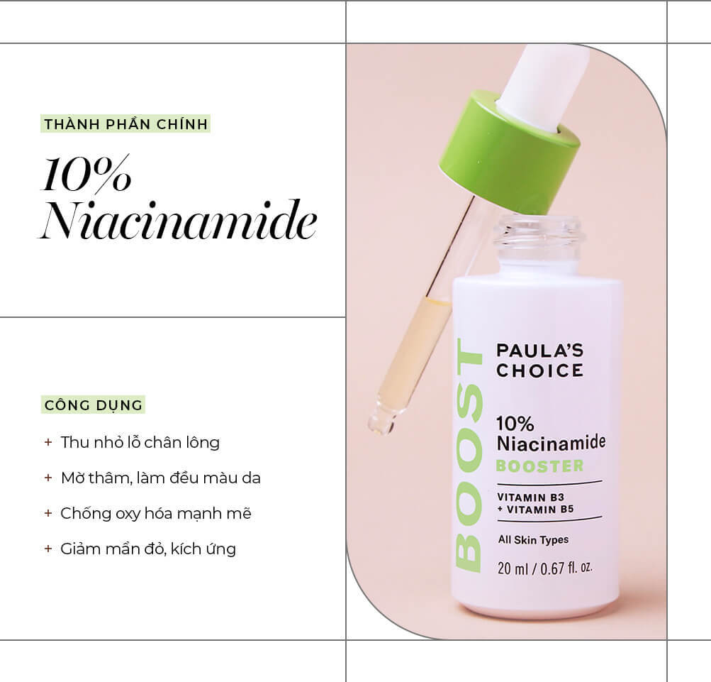 Serum Paula's Choice 10% Niacinamide dành cho mọi loại da, giúp thu nhỏ lỗ chân lông, làm đều màu da, chống oxy hóa mạnh mẽ và giảm mẩn đỏ, kích ứng. Sản phẩm nổi bật trong danh sách serum dưỡng trắng được yêu thích của Lixibox Magazine.