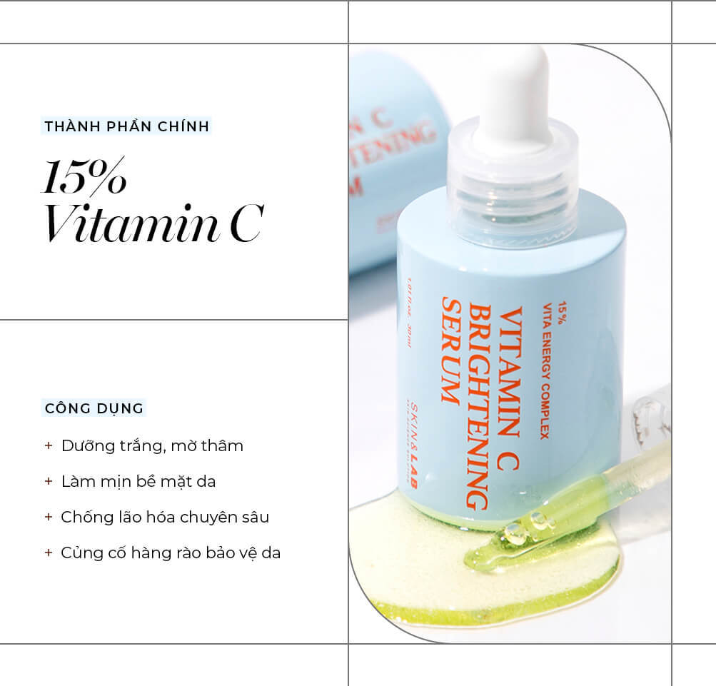 Top 6 serum dưỡng trắng da được cộng đồng làm đẹp khen hết nấc. Serum Vitamin C 15% Skin & Lab với công dụng dưỡng trắng, làm mịn da, chống lão hóa và bảo vệ da. Tìm hiểu thêm về các loại serum dưỡng trắng trên Lixibox Magazine.