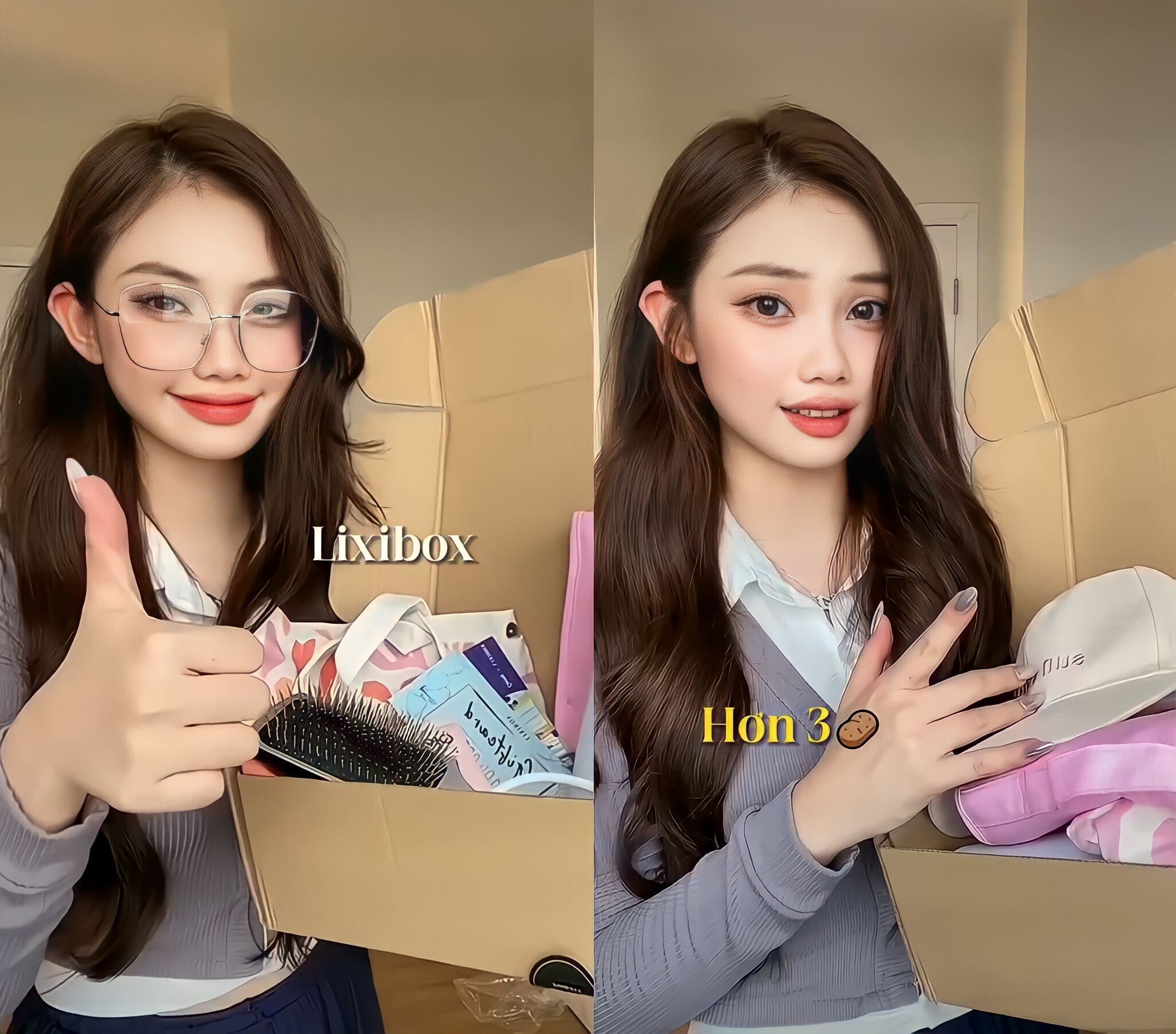 Cô gái trẻ vui vẻ bên hộp quà GWP Lixibox, thể hiện niềm phấn khởi bằng cách giơ tay thumbs up. Bài viết khám phá những phản hồi của TikToker về chương trình GWP tại Việt Nam. #GWP #GWP_Lixibox #GWP_Vietnam