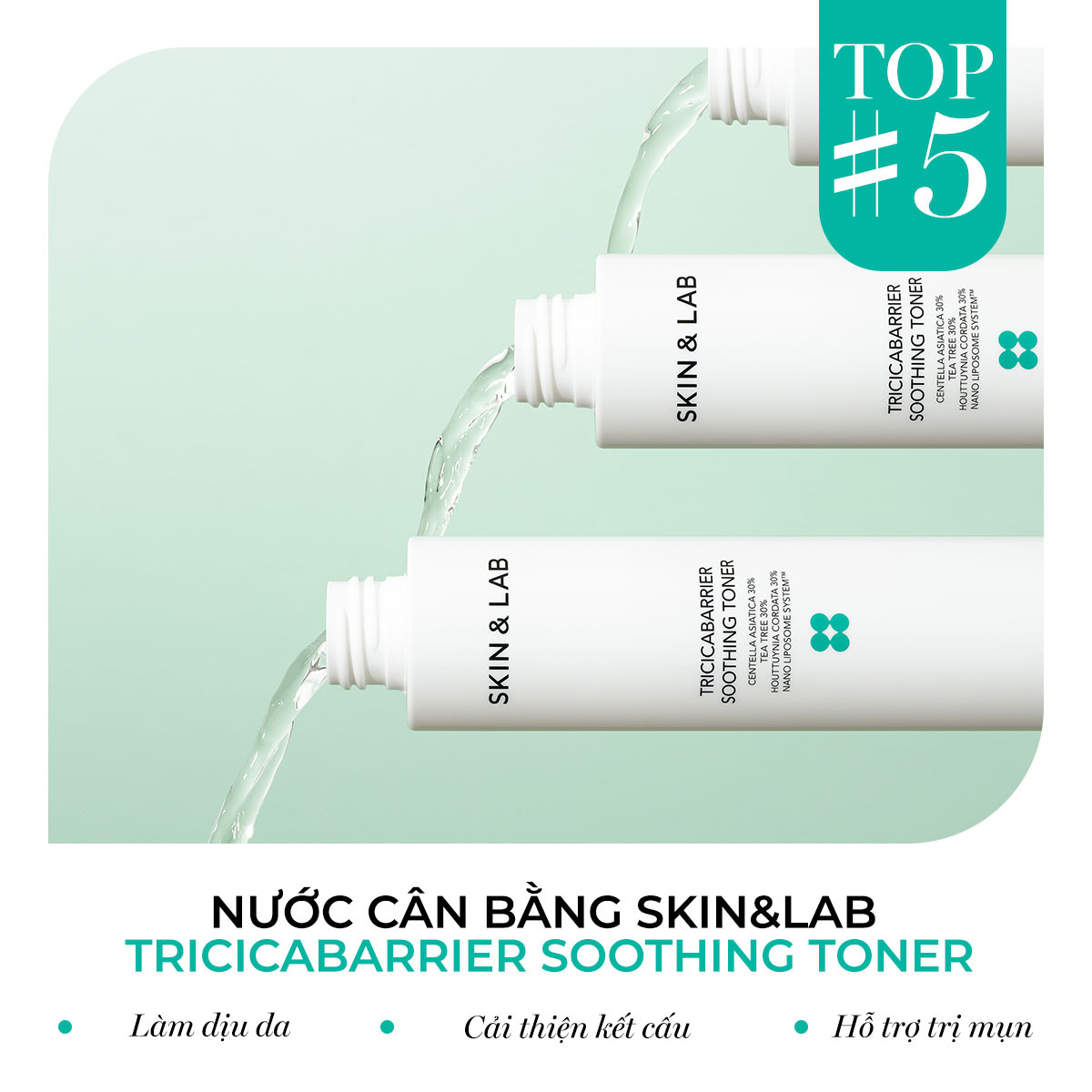 Nước cân bằng SKIN&LAB Tricicabarrier Soothing Toner giúp làn da được làm dịu, cải thiện kết cấu và hỗ trợ trị mụn. Thương hiệu mỹ phẩm Hàn Quốc SKIN&LAB nổi bật với sản phẩm thân thiện môi trường, mang lại lợi ích lâu dài cho sức khỏe làn da.