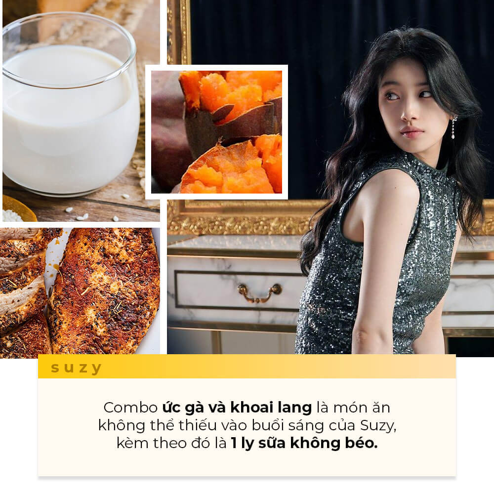 Thực đơn bữa sáng giảm cân của idol Hàn Suzy, bao gồm ức gà và khoai lang cùng 1 ly sữa không béo, giúp duy trì vóc dáng thon thả. Khám phá thêm tại Lixibox Inspiration và Lixibox Magazine!