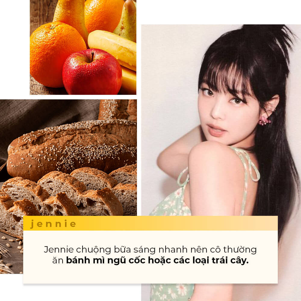 Thực đơn bữa sáng giảm cân của Jennie bao gồm bánh mì ngũ cốc và trái cây, giúp khởi đầu ngày mới đầy năng lượng. Tìm hiểu thêm tại Lixibox Magazine về thực đơn giảm cân của sao Hàn.
