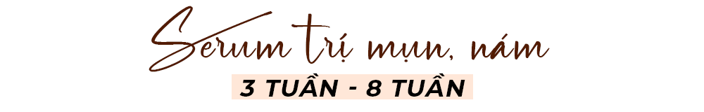 Tiêu đề bài viết "Thắc mắc: Mỹ phẩm dùng bao lâu mới thấy kết quả da đẹp?" và thông tin về thời gian sử dụng serum trị mụn, nám: 3 tuần - 8 tuần. Bài viết cung cấp thông tin từ Lixibox về câu hỏi mỹ phẩm dùng bao lâu thì có tác dụng.