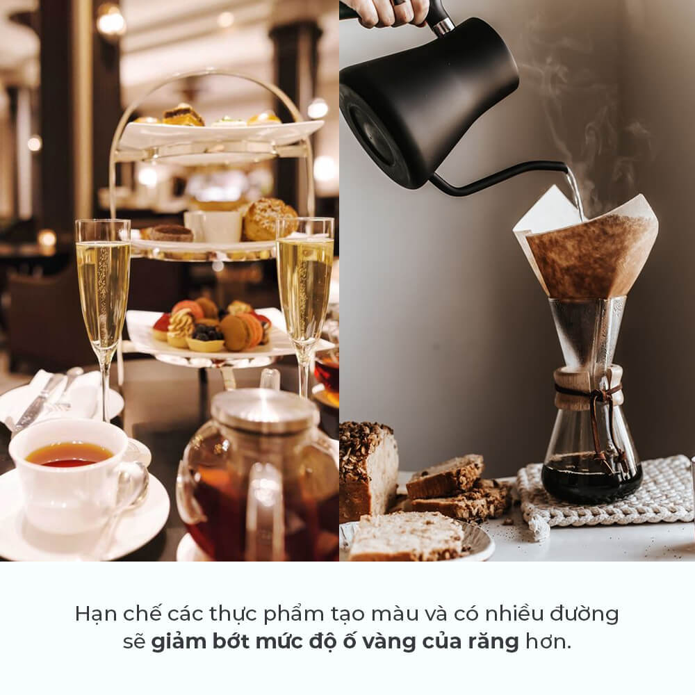 Hạn chế các thực phẩm tạo màu và có nhiều đường sẽ giảm bớt mức độ ố vàng của răng hơn. Những cách làm trắng răng an toàn tại nhà được Lixibox Dental giới thiệu sẽ giúp bạn tự tin hơn với nụ cười rạng rỡ.