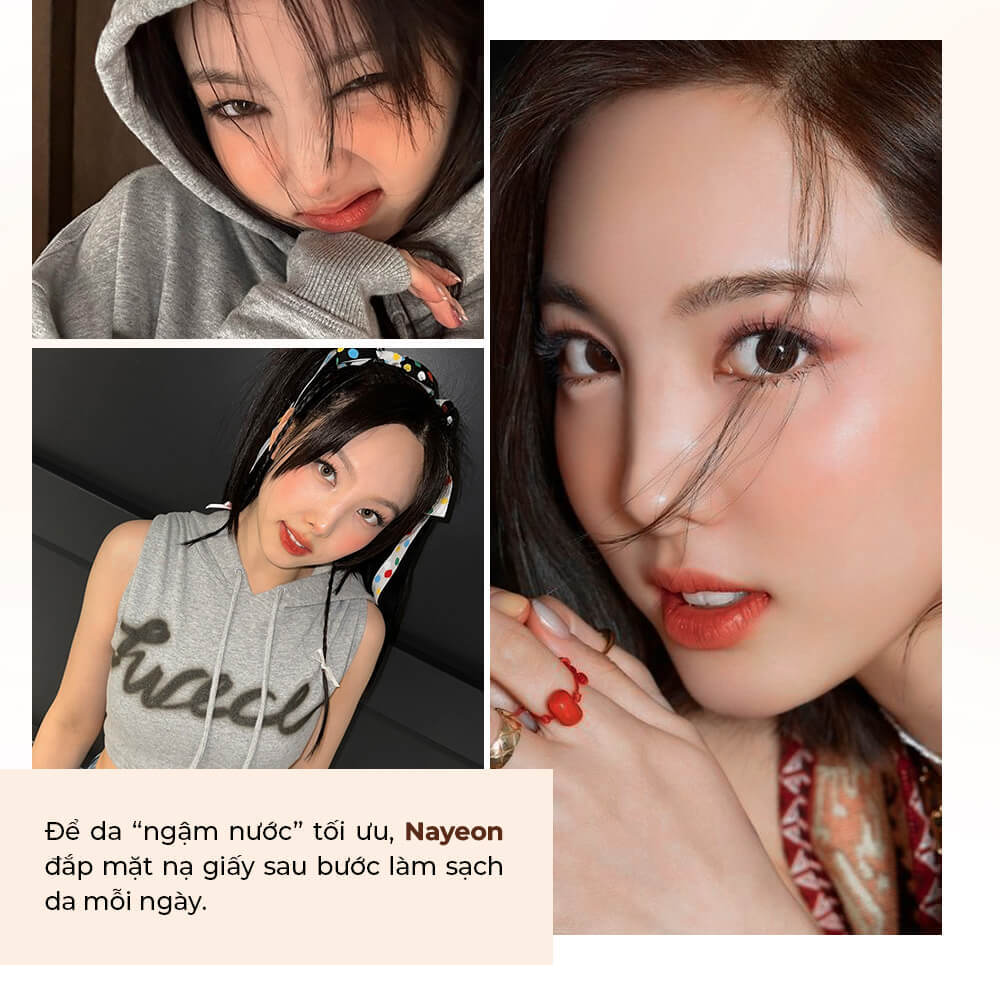 Bí quyết làm đẹp của Nayeon: Để có làn da "ngậm nước" tối ưu, cô nàng trung tâm nhóm nhạc Kpop này thường sử dụng mặt nạ giấy sau bước làm sạch da mỗi ngày. Cùng tìm hiểu mẹo skincare cực chất từ center nhóm nhạc Kpop tại Lixibox!