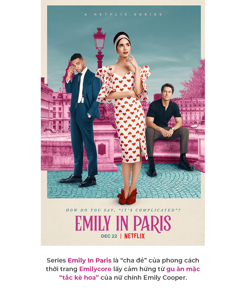 Poster bộ phim "Emily In Paris" trên Netflix, nêu bật phong cách thời trang Emilycore và ảnh hưởng của nó đối với xu hướng làm đẹp toàn cầu, liên quan đến các trào lưu như Gothic, Quiet Luxury, Mermaidcore. Trong bài viết trên Lixibox, khám phá sự kết nối giữa phim và các xu hướng làm đẹp gây sốt.
