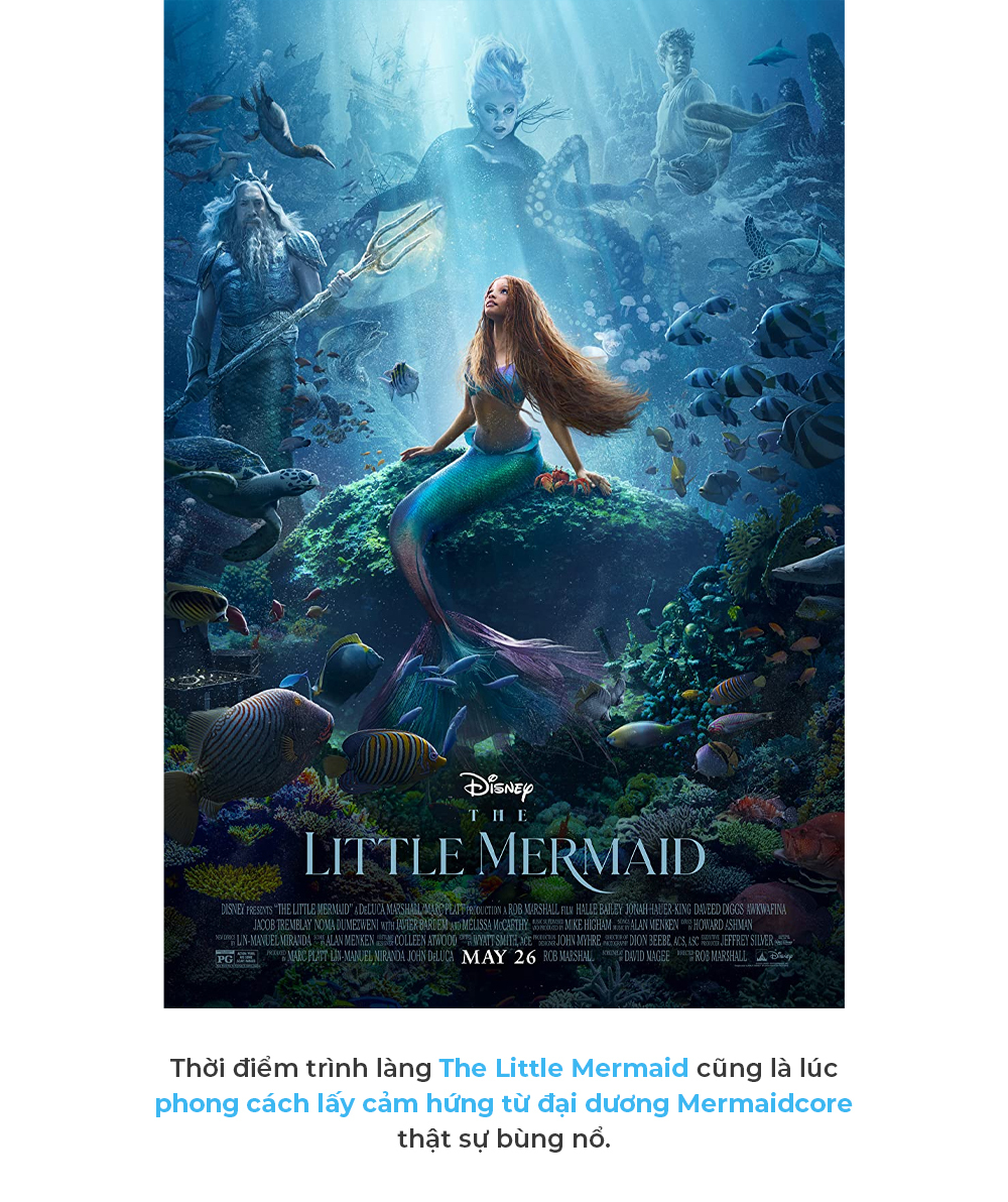 Bìa phim The Little Mermaid thể hiện phong cách Mermaidcore, đánh dấu sự bùng nổ của xu hướng làm đẹp gây sốt toàn cầu, điển hình cho sự kết hợp giữa nghệ thuật và cảm hứng điện ảnh trong thời trang.