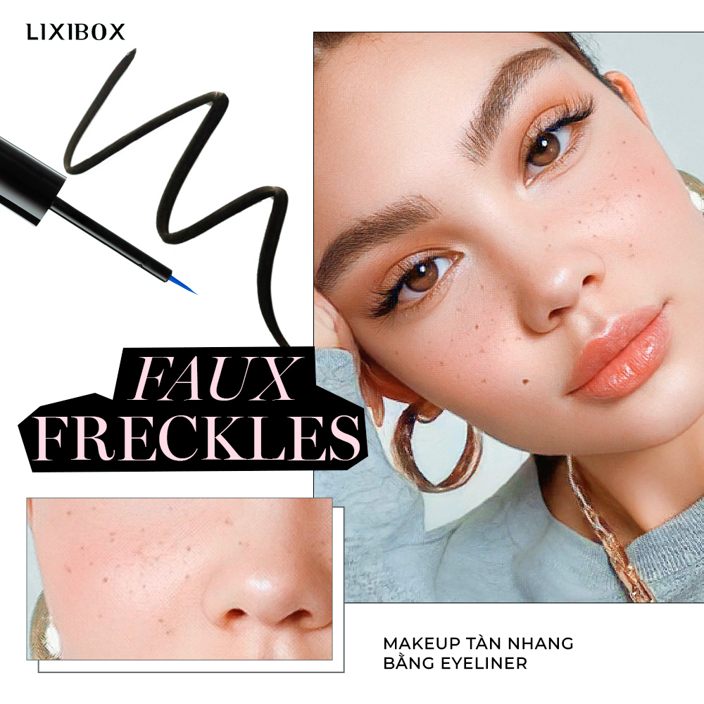 Tiết lộ cách tạo tàn nhang giả bằng eyeliner, giúp layout trang điểm thêm độc đáo, tiết kiệm và đẹp mắt. Đọc thêm mẹo trang điểm của Lixibox để khám phá những ứng dụng đa dạng với đồ trang điểm.