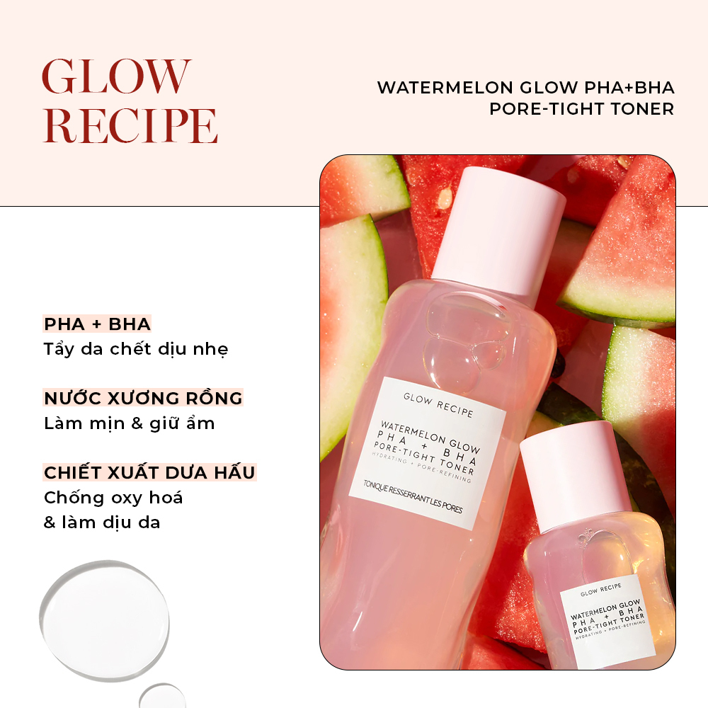 Nước cân bằng Watermelon Glow PHA+BHA Pore-Tight Toner với thành phần PHA và BHA giúp tẩy tế bào chết dịu nhẹ, giữ ẩm và làm dịu da. Sản phẩm lý tưởng cho da dầu mụn, hỗ trợ kiểm soát dầu và ngừa mụn.
