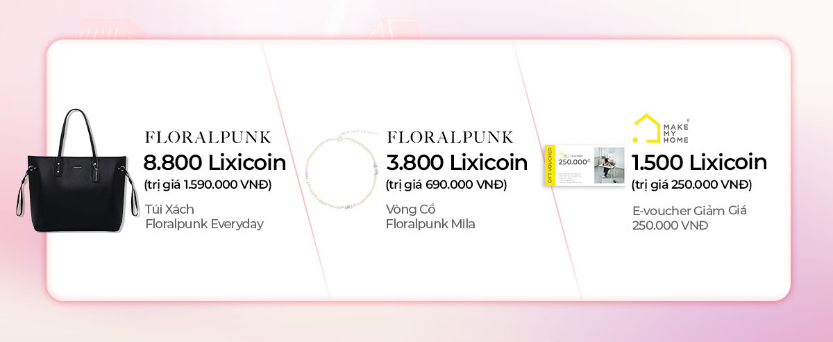 Chi tiết về chương trình Super Lixicoin Days, nơi bạn có thể sử dụng Lixicoin để đổi quà cao cấp như túi xách Floralpunk trị giá 1.590.000 VNĐ và nhiều sản phẩm hấp dẫn khác. Thời gian diễn ra từ 21/08 đến 23/08 năm 2023.