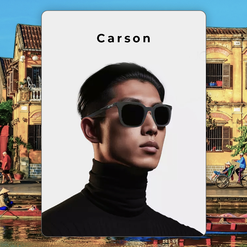 Chàng trai đeo kính mát thời trang ngơi cao trong bộ trang phục tối giản. Mắt kính JOMO từ Lixibox Fashion nâng tầm phong cách và tạo sự cuốn hút cho người sử dụng, hoàn hảo cho mọi outfit và chuyến du lịch.