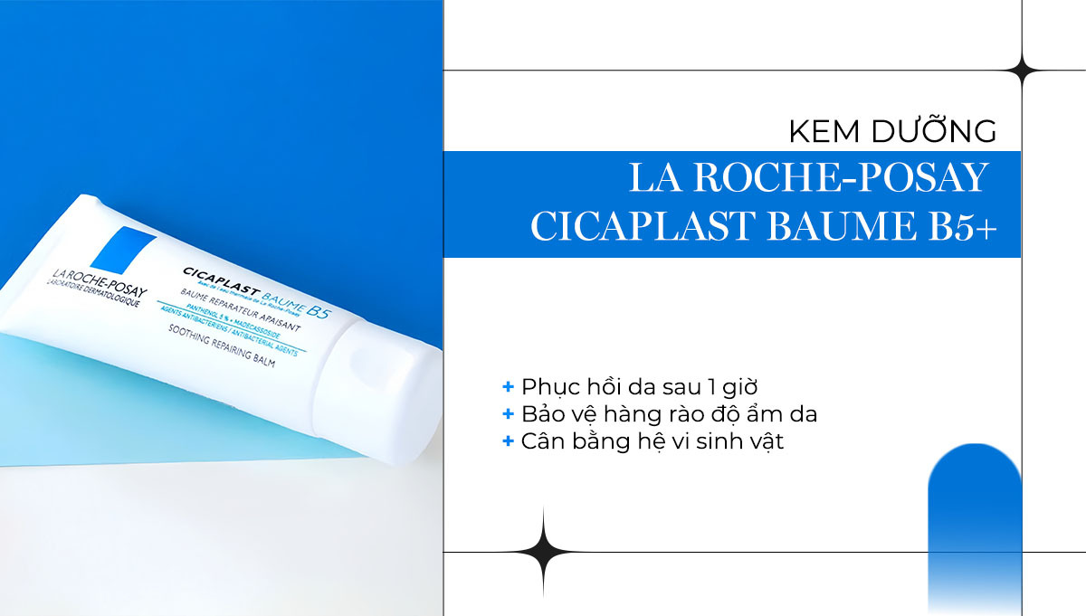 Mỹ phẩm phục hồi da La Roche-Posay Cicaplast Baume B5+ với công dụng phục hồi da sau 1 giờ, bảo vệ hàng rào độ ẩm da, và cân bằng hệ vi sinh vật. Đây là sản phẩm nằm trong danh sách 10 mỹ phẩm phục hồi da "mạnh" nhất thị trường theo Lixibox.