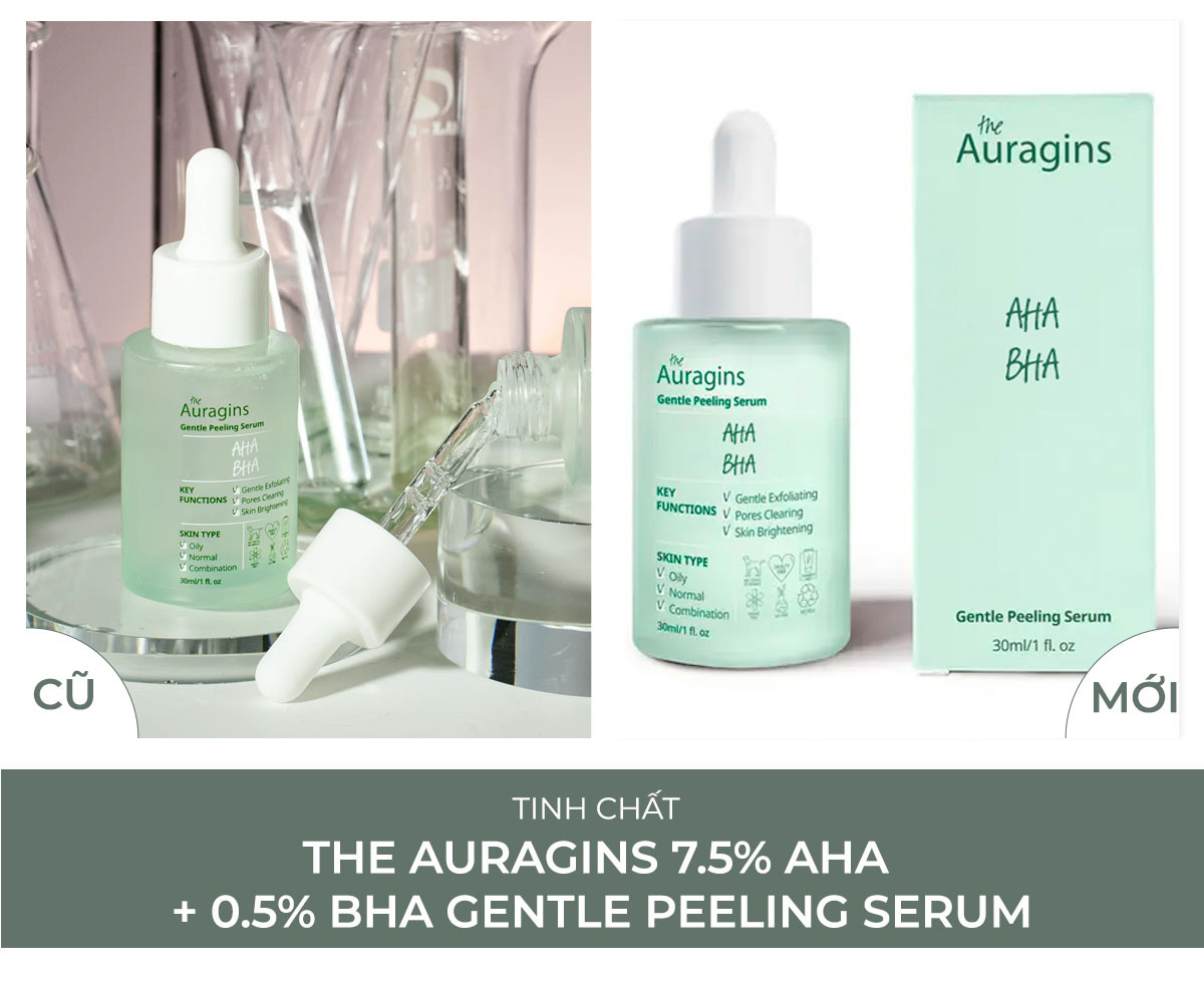 Phân biệt bản mới và cũ của sản phẩm The Auragins AHA BHA Gentle Peeling Serum. Bài viết tìm hiểu về sự khác biệt giữa các phiên bản mỹ phẩm La Roche-Posay, Skin1004, Chacott, Estee Lauder, từ Lixibox.