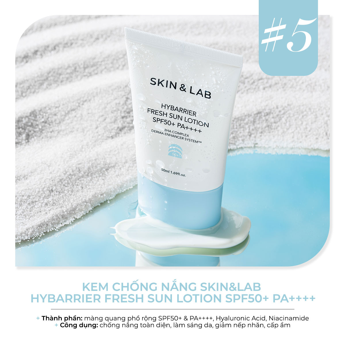 Kem chống nắng SKIN&LAB Hybarrier Fresh Sun Lotion SPF50+ PA++++, giúp bảo vệ da trước tác động của ánh nắng, đồng thời cấp ẩm và làm sáng da với các thành phần như Hyaluronic Acid và Niacinamide. Khám phá sản phẩm best-seller của thương hiệu mỹ phẩm Hàn Quốc trên Lixibox!