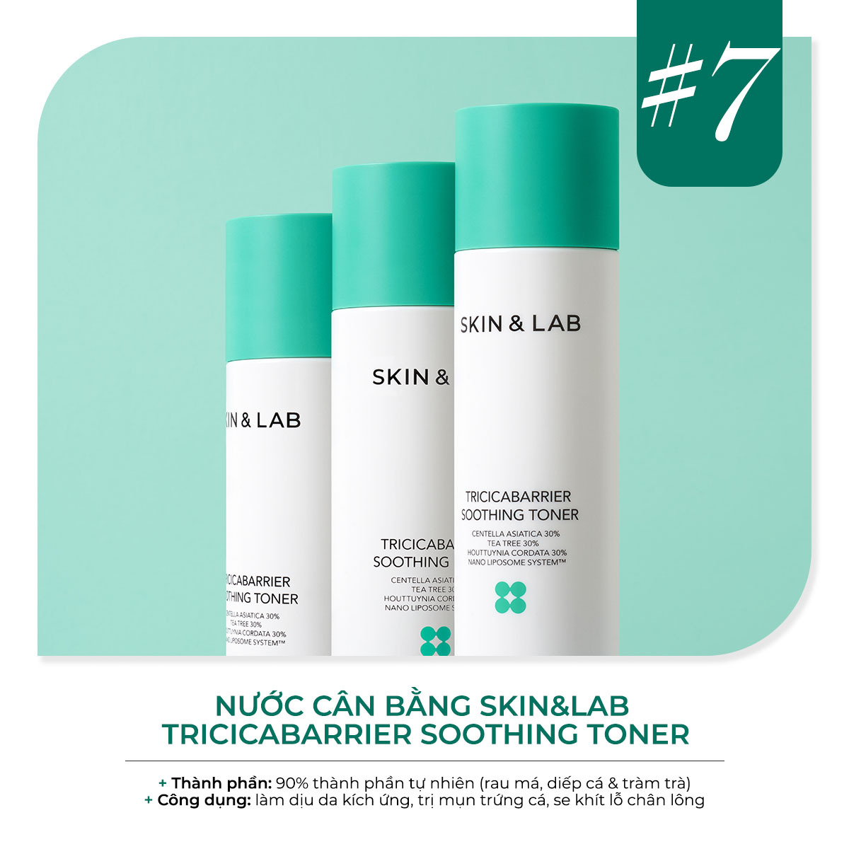Nước cân bằng SKIN&LAB Tricicabarrier Soothing Toner, với thành phần 90% tự nhiên, giúp làm dịu da kích ứng và trị mụn trứng cá. Khám phá sản phẩm nổi bật trong top 10 mỹ phẩm best-seller của thương hiệu SKIN&LAB tại Lixibox.