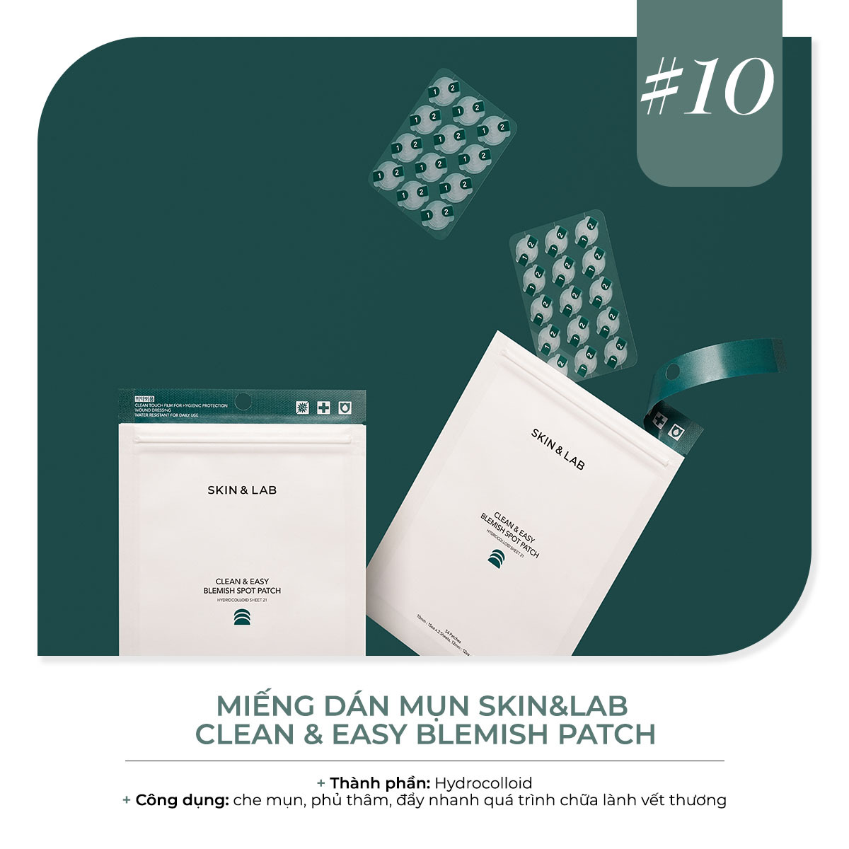 Miếng dán mụn Skin&Lab Clean & Easy Blemish Patch giúp che mụn, phục thâm và thúc đẩy quá trình lành vết thương. Sản phẩm đến từ thương hiệu mỹ phẩm Hàn Quốc nổi tiếng SKIN&LAB, được Lixibox giới thiệu trong danh sách best-seller.