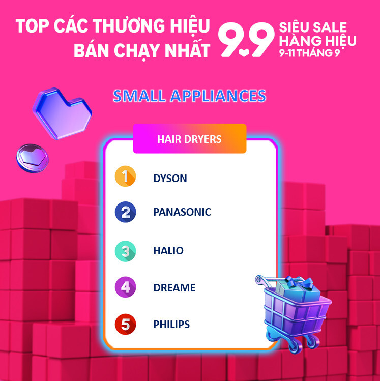 Danh sách top các thương hiệu máy sấy tóc bán chạy nhất, bao gồm Dyson, Panasonic, Halio, Dreame, và Philips, kèm theo thông tin về siêu sale 9.9 từ Lixibox, giúp người tiêu dùng lựa chọn máy sấy tóc phù hợp.