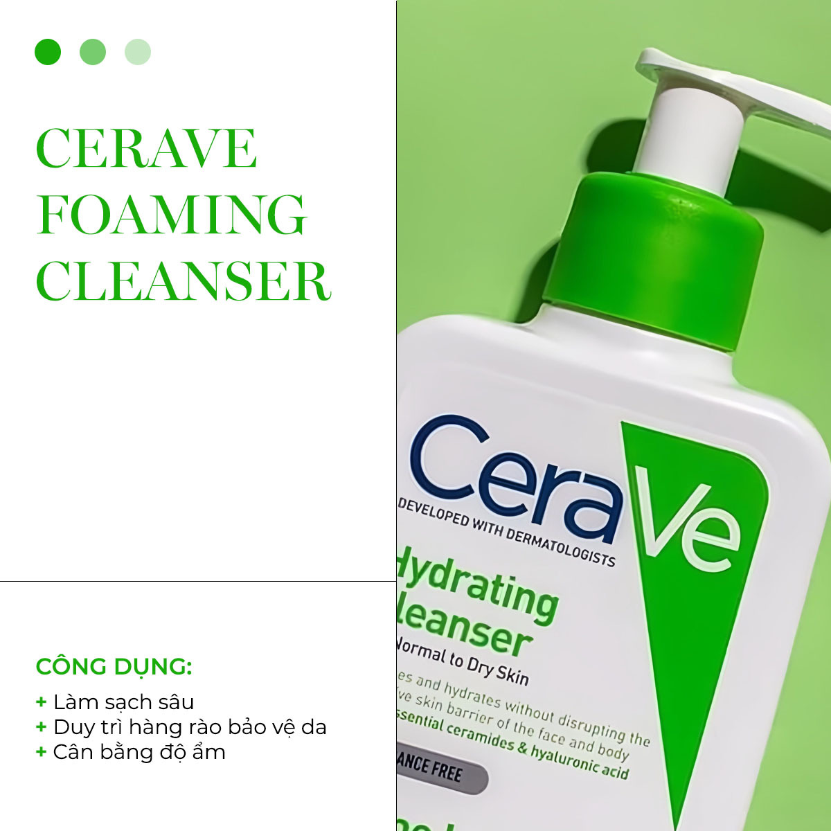 Sản phẩm sữa rửa mặt Cerave Foaming Cleanser với công dụng làm sạch sâu, duy trì hàng rào bảo vệ da và cân bằng độ ẩm, phù hợp cho làn da thường đến khô. Giá chỉ từ 70.000Đ, là một trong những loại gel rửa mặt giá rẻ mà học sinh sinh viên nên dùng.