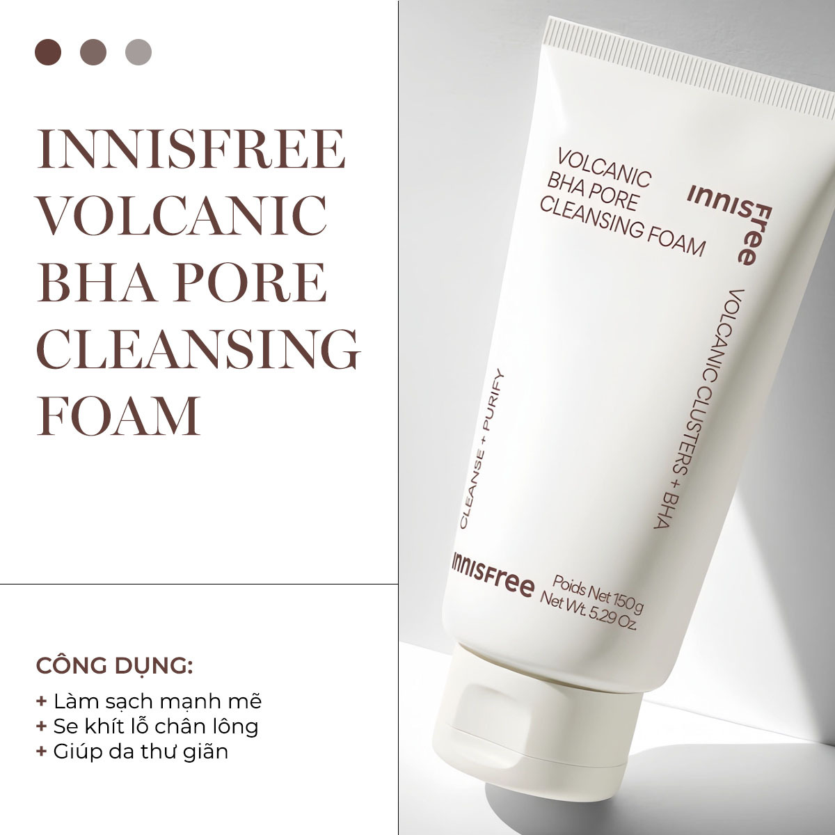 Sữa rửa mặt Innisfree Volcanic BHA Pore Cleansing Foam, giúp làm sạch da, se khít lỗ chân lông và giữ ẩm, là sản phẩm lý tưởng cho bạn trong bước chăm sóc da hàng ngày. 10 sản phẩm chăm sóc giá rẻ cho học sinh - sinh viên.