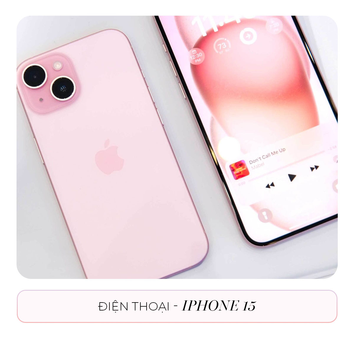 Điện thoại iPhone 15 màu hồng, với màn hình hiển thị bài hát "Don't Call Me Up" bởi Mabel, là một gợi ý quà tặng tuyệt vời cho ngày Phụ nữ Việt Nam 20/10, cùng khám phá thêm gợi ý từ Lixibox về quà tặng phụ nữ thích được tặng quà gì.