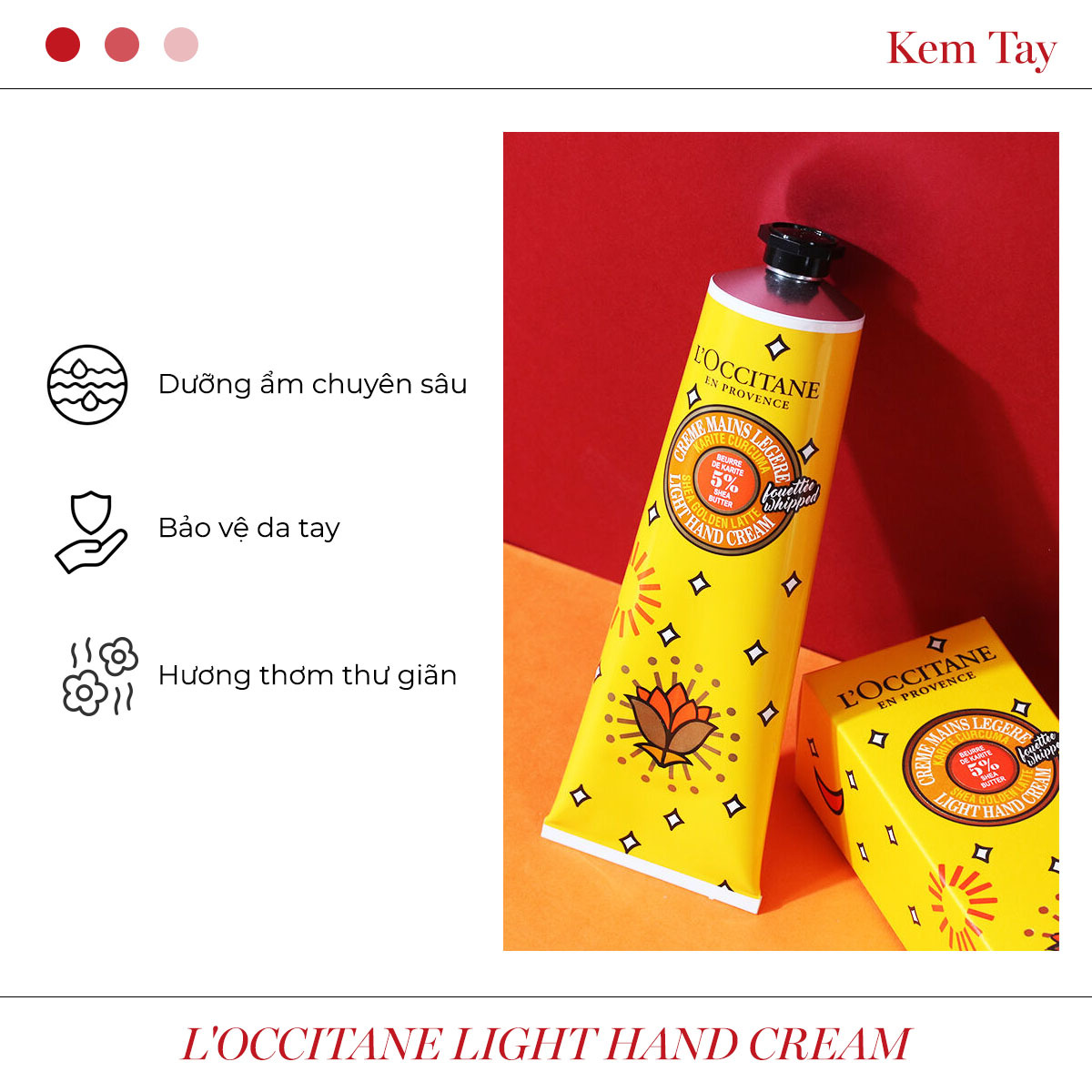 Kem tay L’Occitane Light Hand Cream với thiết kế nổi bật, giúp dưỡng ẩm chuyên sâu, bảo vệ da tay, và mang lại hương thơm thư giãn. Khám phá 10 sản phẩm làm đẹp bền vững qua bài viết tại Lixibox!