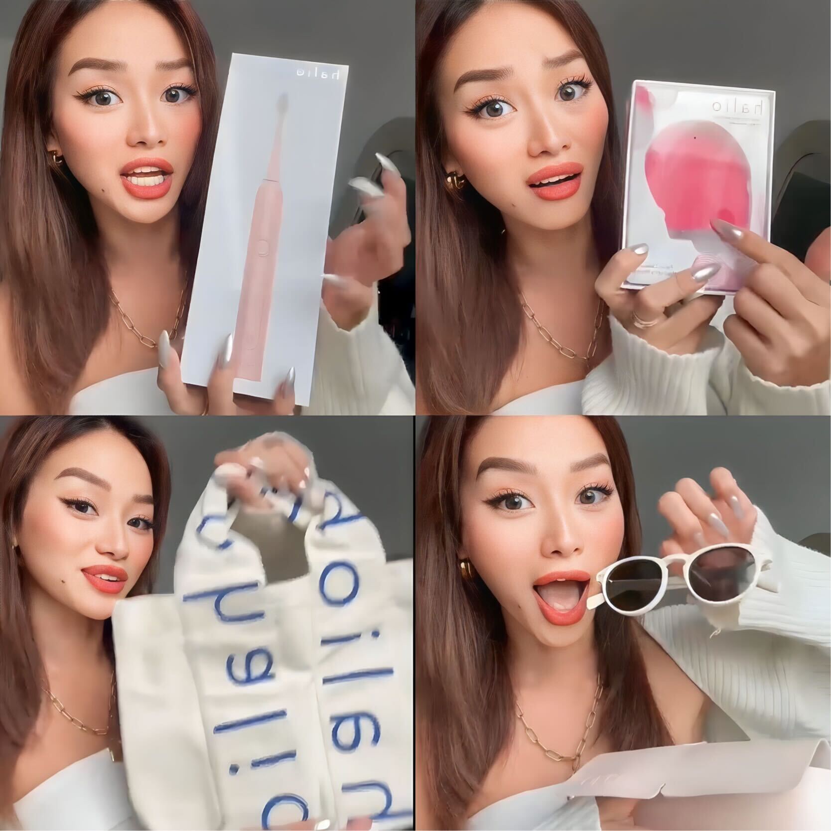 TikToker đang excited chia sẻ về những món quà trong hộp GWP2010 trị giá 3 triệu từ Lixibox, bao gồm bàn chải đánh răng điện, mút tẩy trang, và kính mát. Hãy cùng xem review GWP Lixibox nhé!