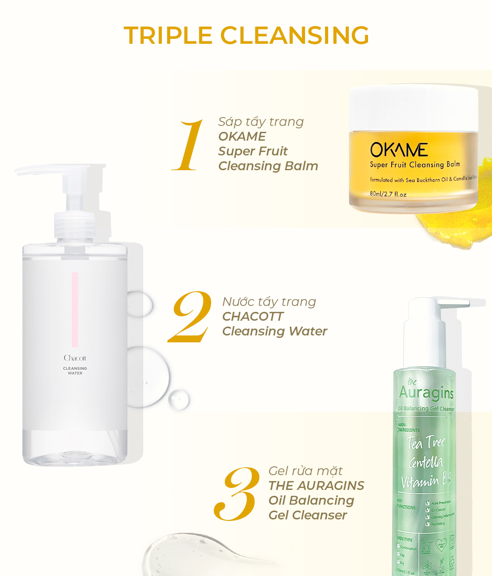 Bài viết trên Lixibox khám phá hàng đầu về double cleansing và triple cleansing, cùng hướng dẫn chi tiết các sản phẩm như OKAME Super Fruit Cleansing Balm, CHACOTT Cleansing Water, và THE AURAGINS Oil Balancing Gel Cleanser để giúp bạn chọn lựa phương pháp làm sạch da mặt hiệu quả nhất.
