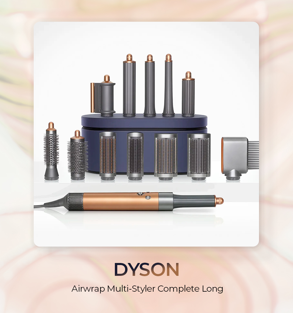 Bộ máy uốn tóc Dyson Airwrap Multi-Styler Complete Long với nhiều bộ phận khác nhau, giúp tạo kiểu tóc đa dạng. Đây là sản phẩm nổi bật trong top máy uốn tóc tốt, lý tưởng cho những tín đồ làm đẹp tìm kiếm máy uốn tóc tốt nhất hiện nay.