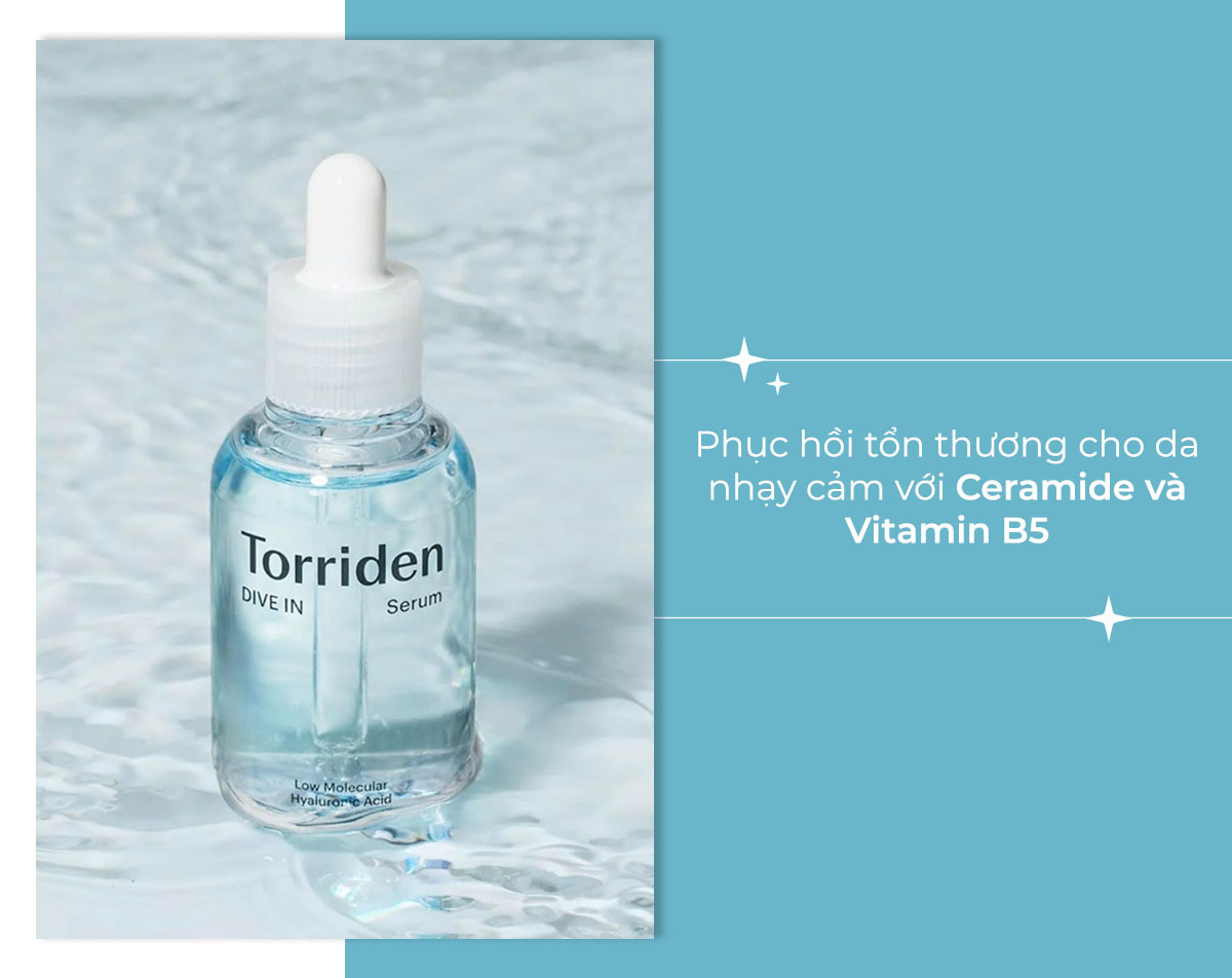 Serum Torriden DIVE IN chứa Ceramide và Vitamin B5, giúp phục hồi da nhạy cảm hiệu quả. Khám phá các sản phẩm dưỡng da chứa Vitamin B5 được đánh giá cao trên Lixibox Skincare.