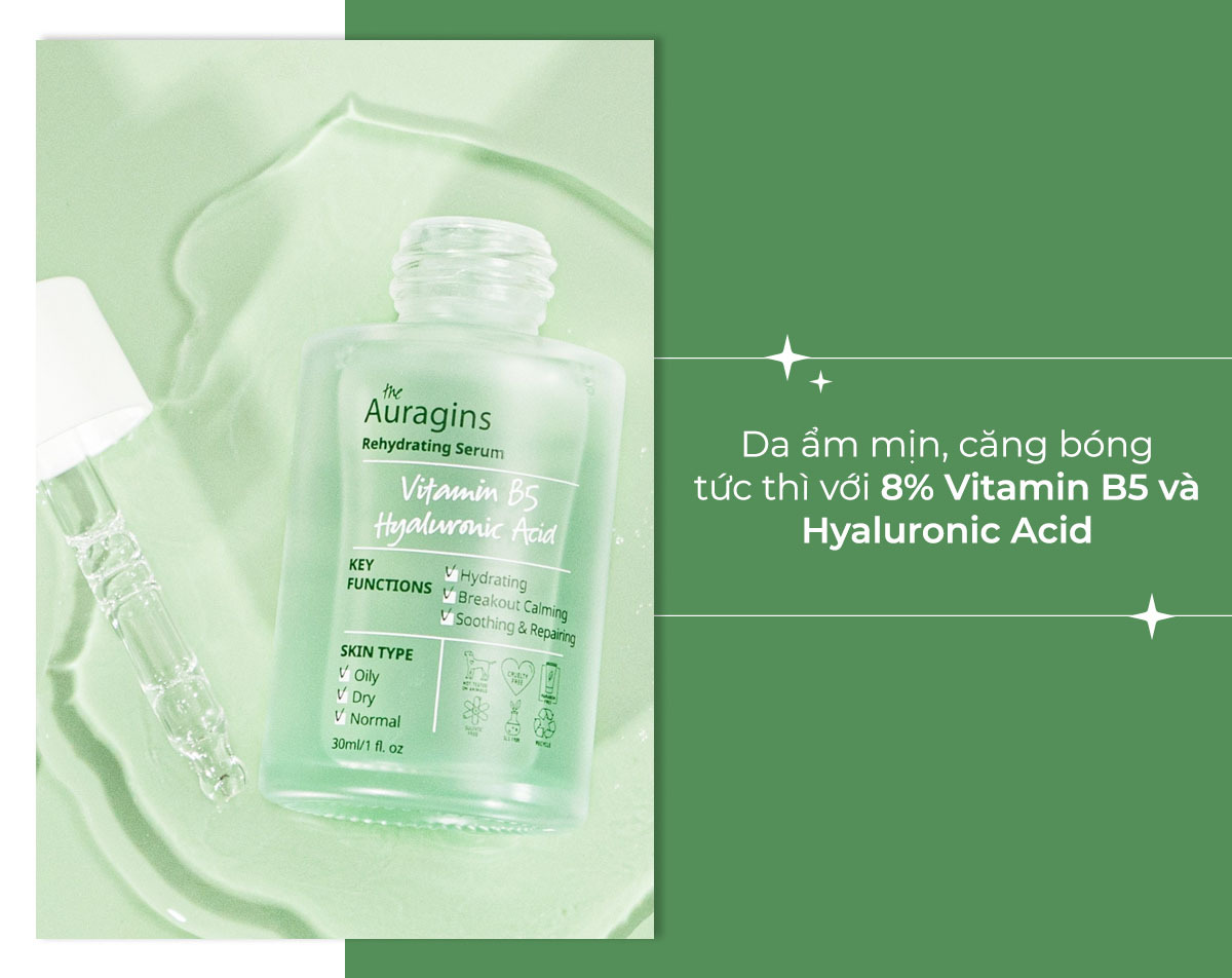 Khám phá serum Auragins chứa 8% Vitamin B5 và Hyaluronic Acid, giúp phục hồi da, cấp ẩm và làm dịu da hiệu quả. Lixibox Skincare giới thiệu sản phẩm lý tưởng cho những tín đồ skincare với nhu cầu dưỡng ẩm và tái tạo da.