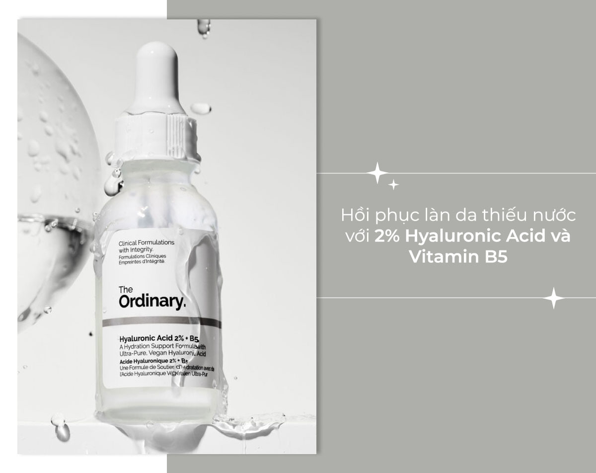 Sản phẩm chăm sóc da Hyaluronic Acid 2% và Vitamin B5 từ The Ordinary, giúp phục hồi làn da thiếu nước hiệu quả. Đây là một trong những kem dưỡng da chứa Vitamin B5 được khuyên dùng để cải thiện độ ẩm và sức khỏe của da.