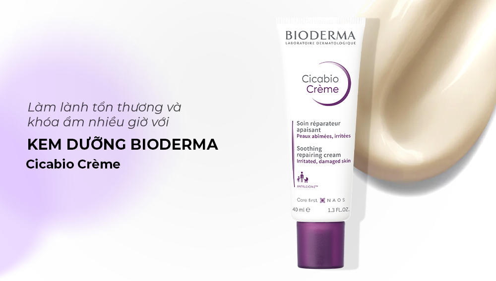 Kem dưỡng Bioderma Cicabio Crème giúp làm lành tổn thương và khóa ẩm cho da, hỗ trợ skincare routine khi trang điểm Halloween 2023 để tránh nổi mụn và dị ứng da.